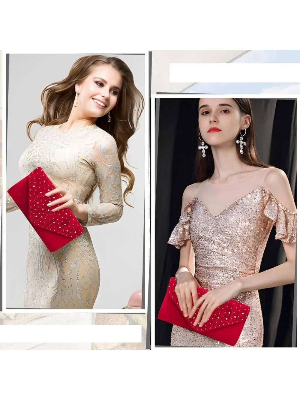 Women's Burgundy Red Rhinestone Clutch Purse For Evening Bag Wedding Handbags